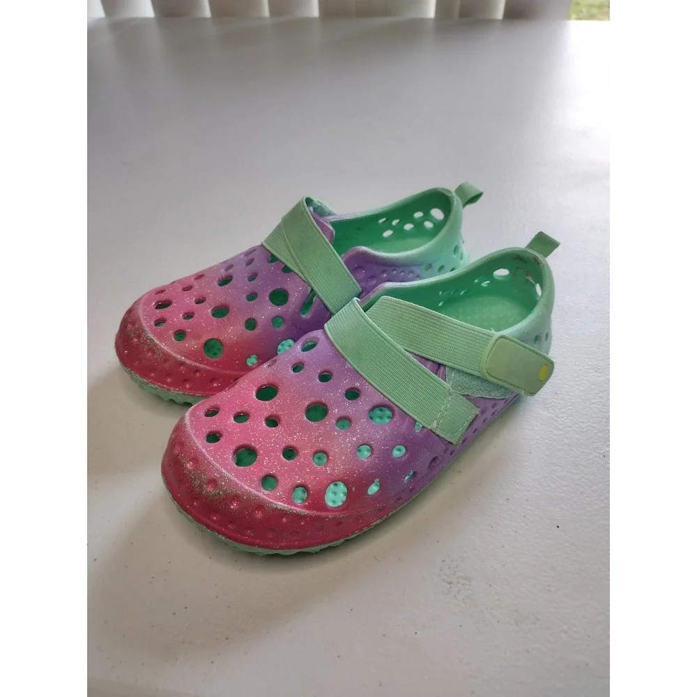 Western Chief Kids Ombre Glitter Garden Clogs Pink Green Water Shoes Size 12